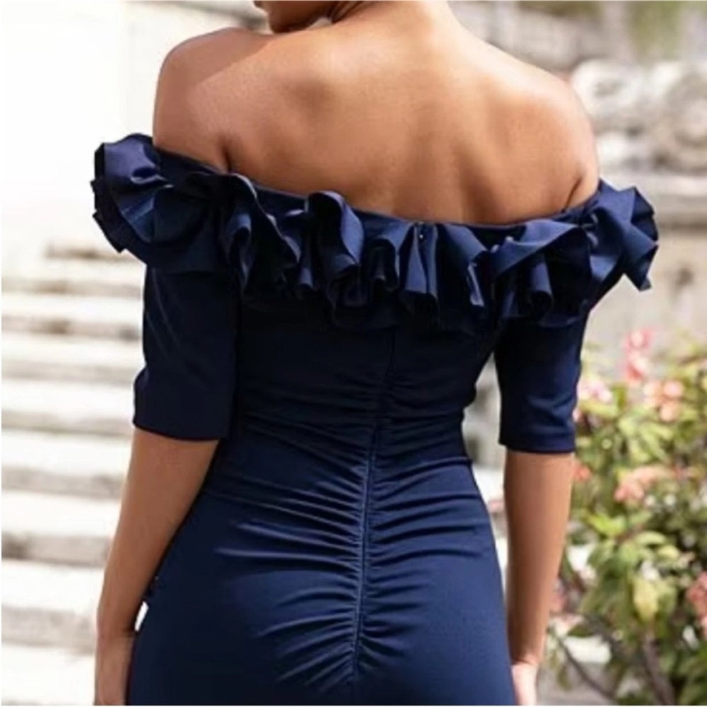 Xscape Navy Off-Shoulder Maxi Dress - Picture 4 of 11